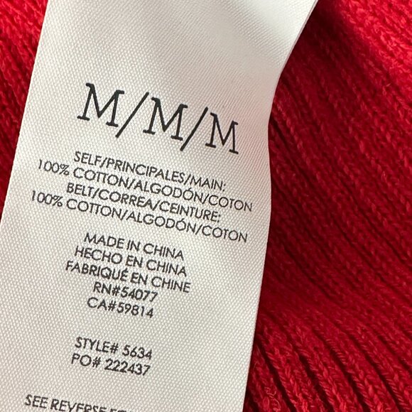 Cabi Caberet Red Ribbed Sweater Cardigan Belted Women's MEDIUM Puff Sleeve - Picture 6 of 6